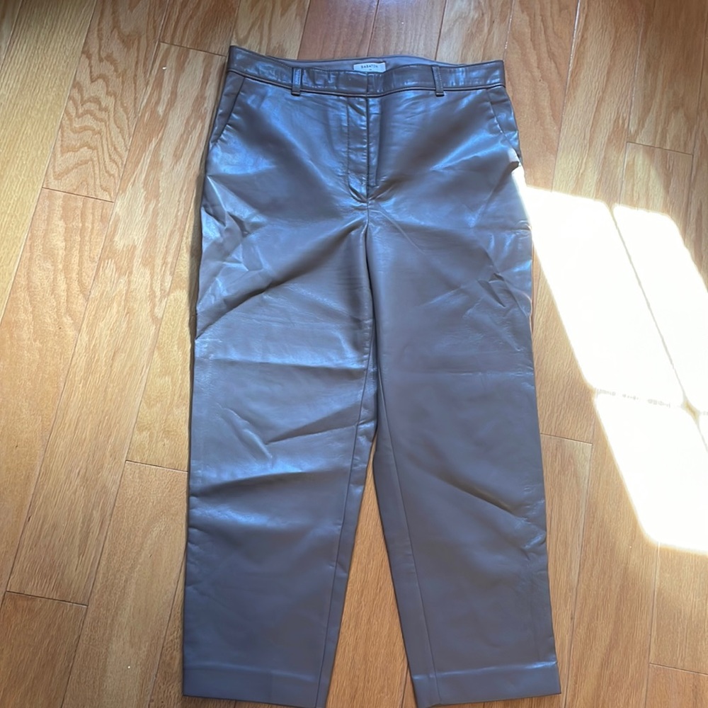 Aritzia Babaton Vegan Leather Pants Size UK 14 color Taupe